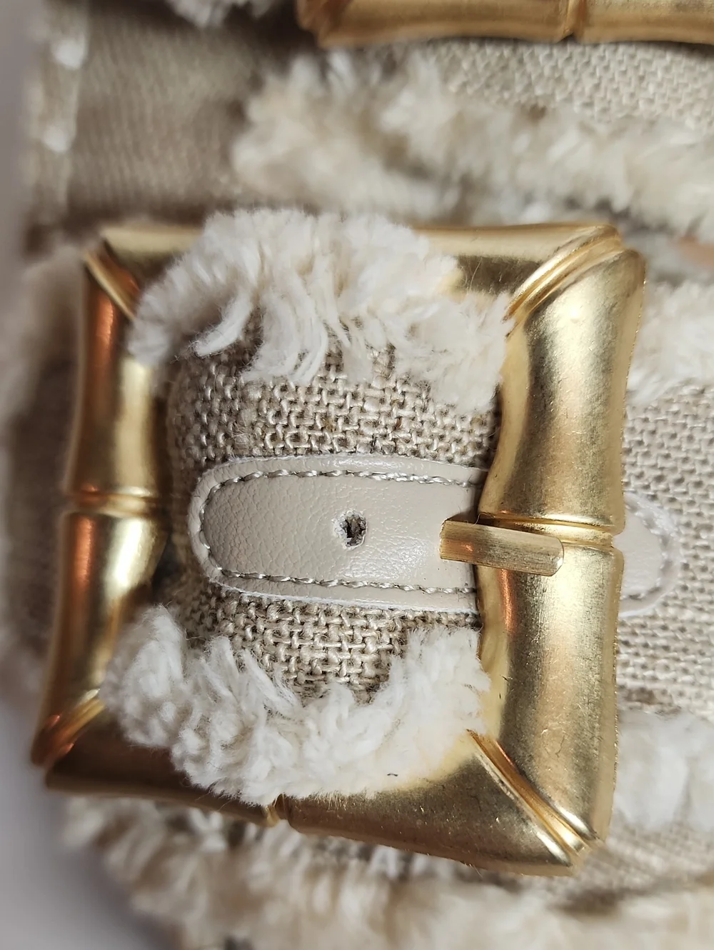 Mi.iM Woven Platform Slide Sandals with Gold Buckles - Beige Comfortable Sz 8.5
